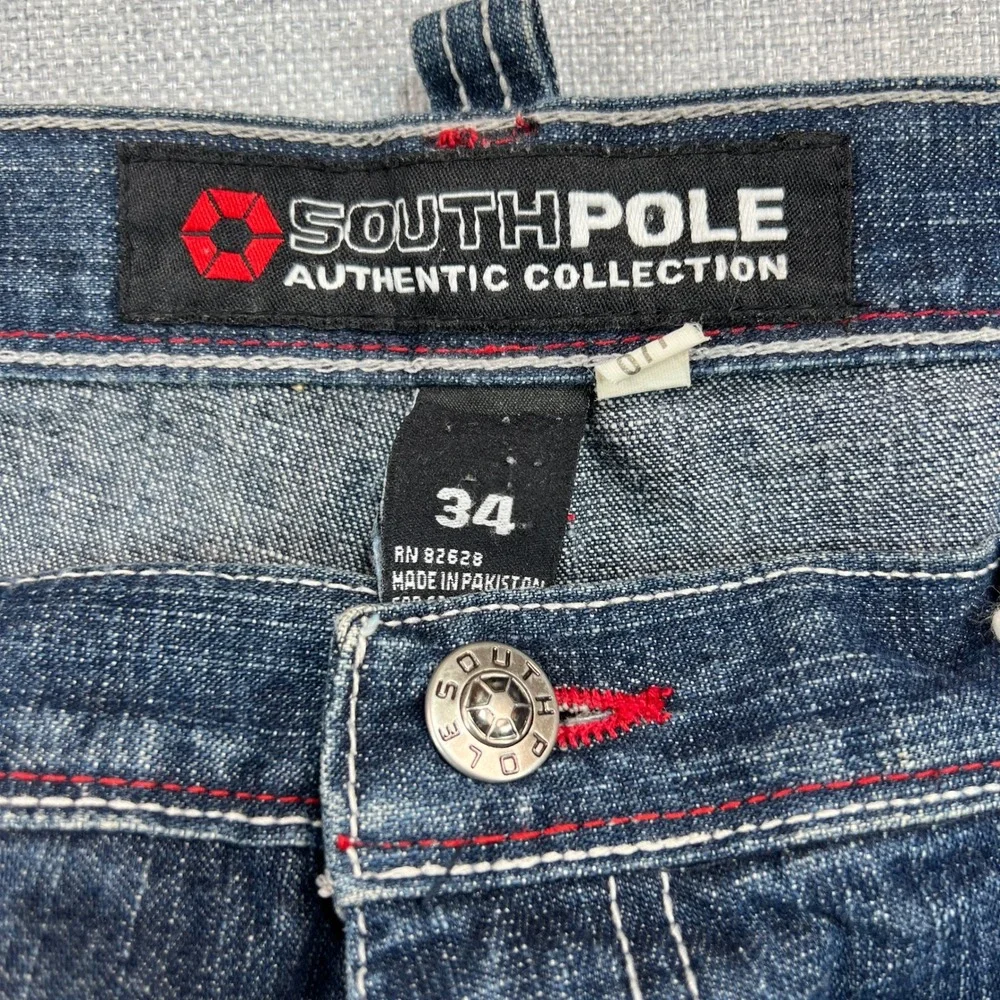 Vintage Y2K Southpole Baggy Jeans Mens 34 Blue Distressed Faded Patches Hip Hop